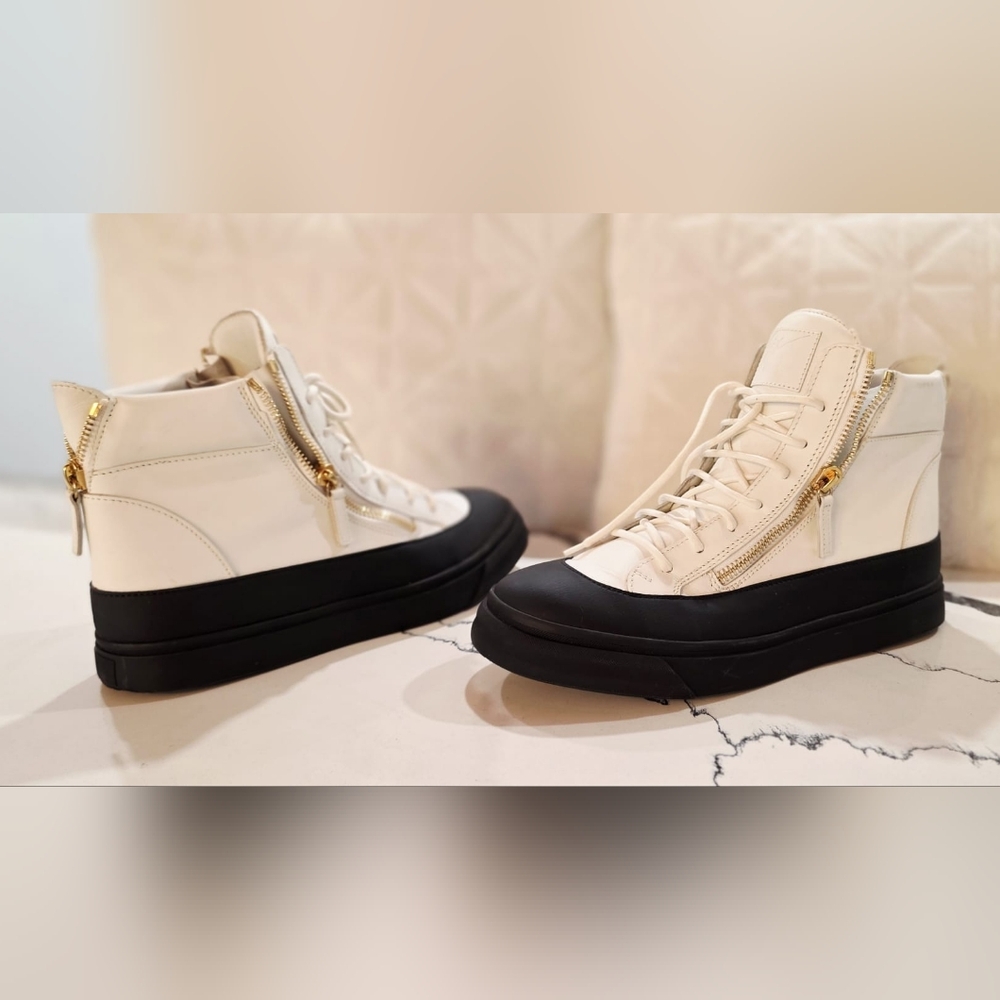 Giuseppe Zanotti White and Black High-Top Sneakers